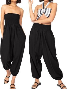 likemary Jumpsuit for Women Size M - 2-in-1 Cotton Harem Pants with Pockets